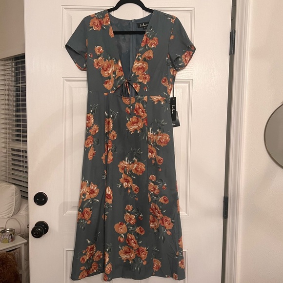 Lulus Dresses & Skirts - Lulu's Floral Midi Dress in Gray and Orange